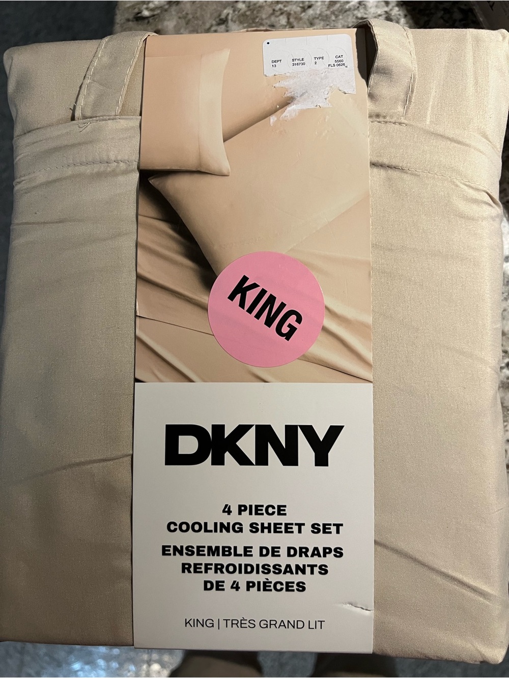 DKNY King 4-Piece Cooling Sheet Set in Light Beige